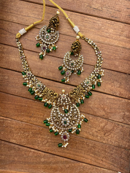 Antique victorian chandbali necklace with earrings - Alluring Accessories