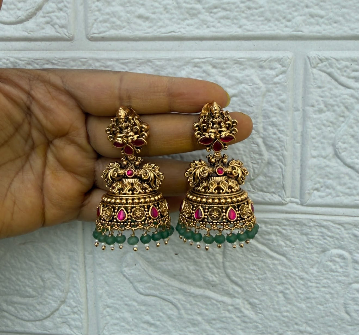 Antique lakshmi full engraved jhumkas 5