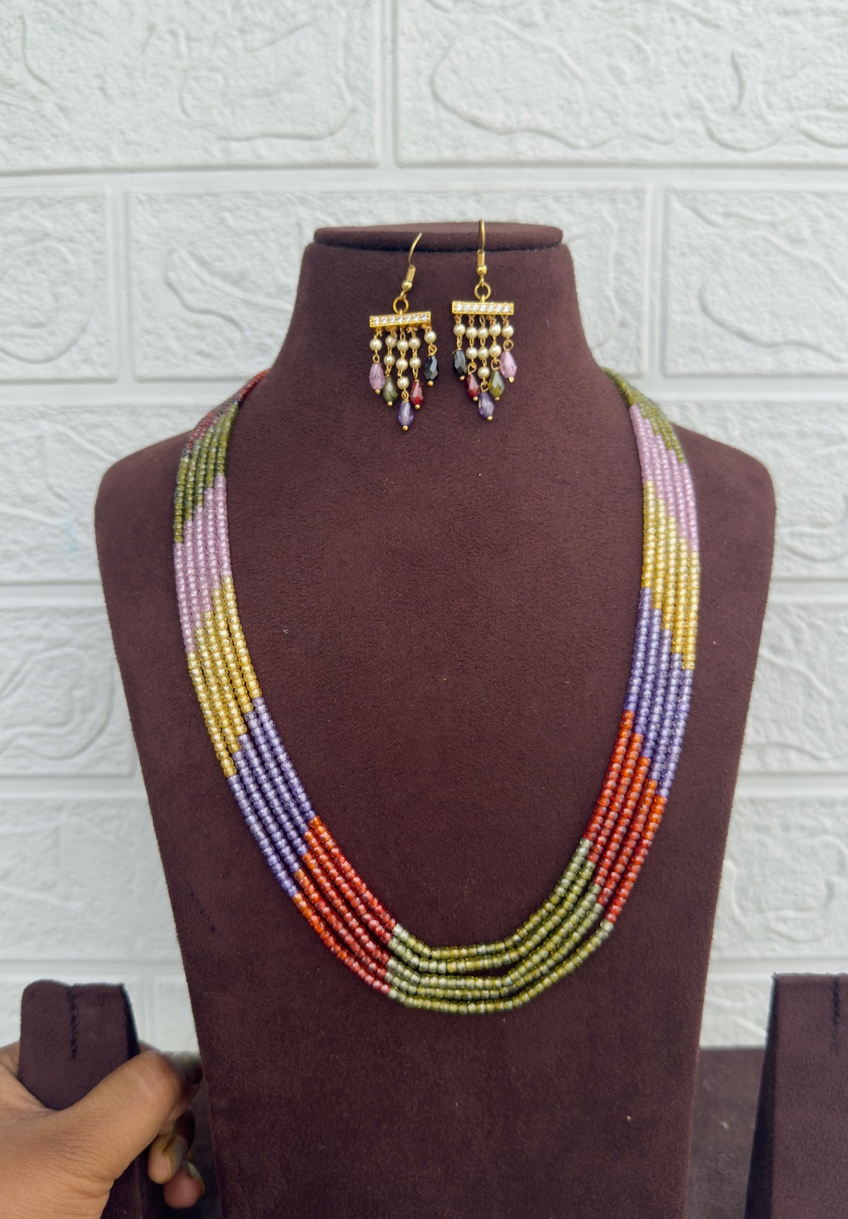 Pastel multi coloured cz crystal beads mala