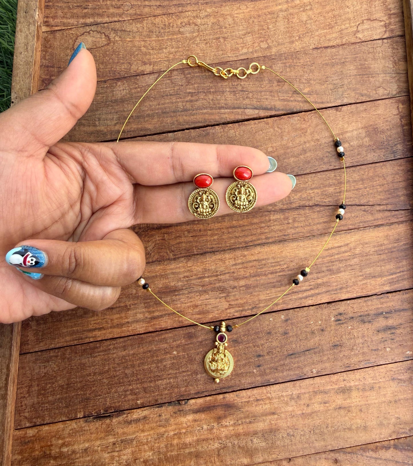 Lakshmi devi kasu earrings With invisible chain