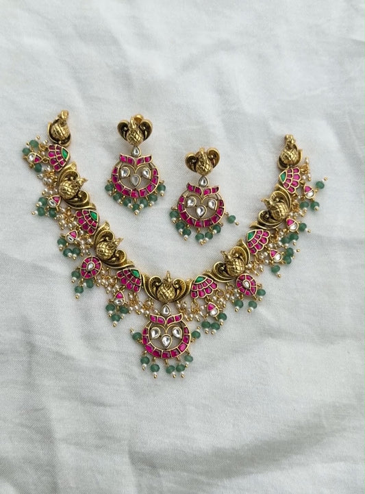3D effect peacock real kundan umbrella necklace
