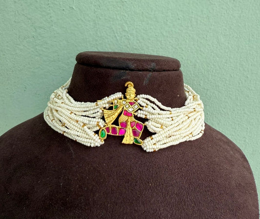 Radha krishna real kundan pearl choker