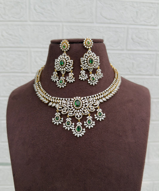 Lotus Diamond finish emerald stone neckset