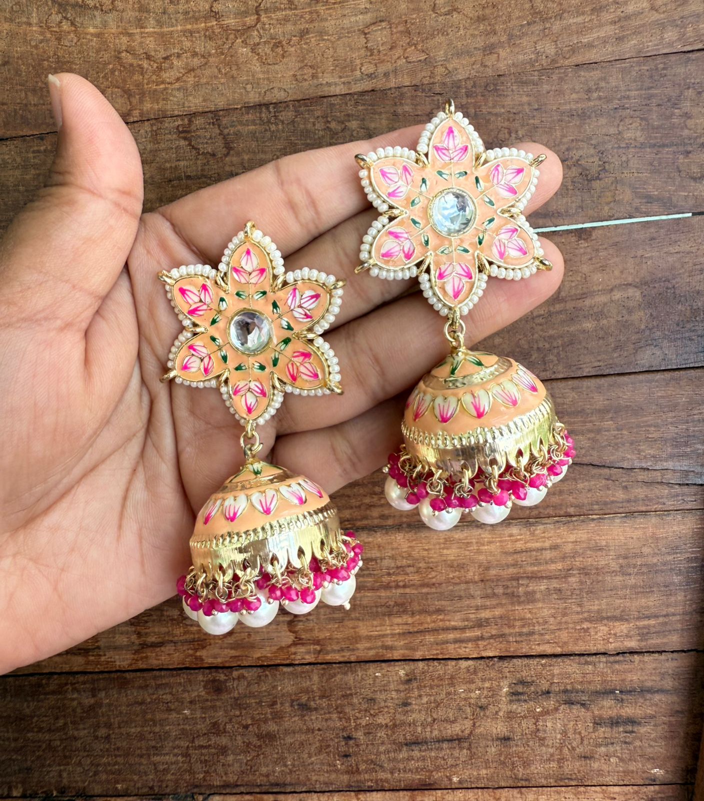 Star flower meenakari jhumkas