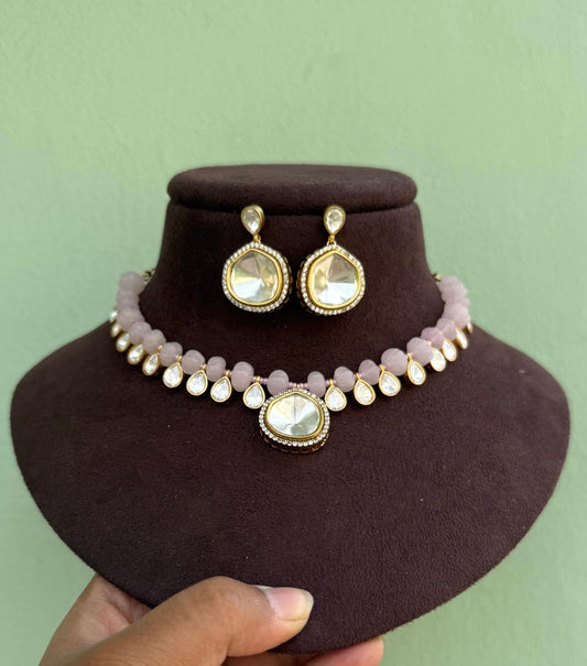 Pumpkin beaded kundan fusion necklace