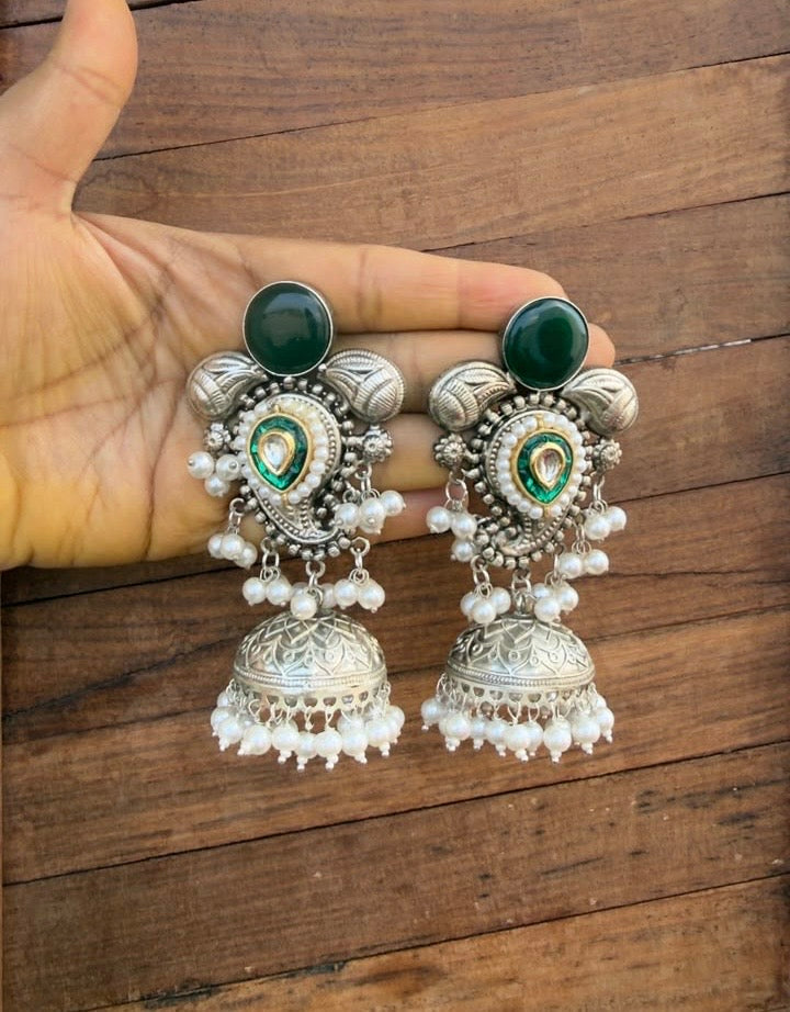 Silver look alike real kundan jhumkas