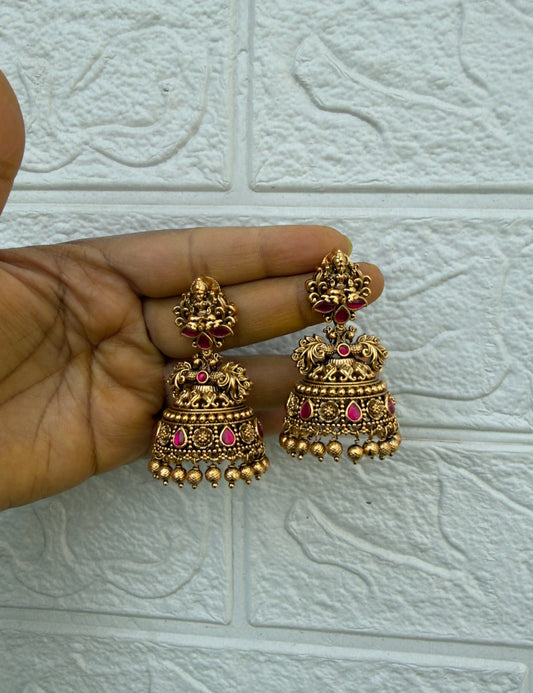 Antique lakshmi dual peacock engraved jhumkas 6