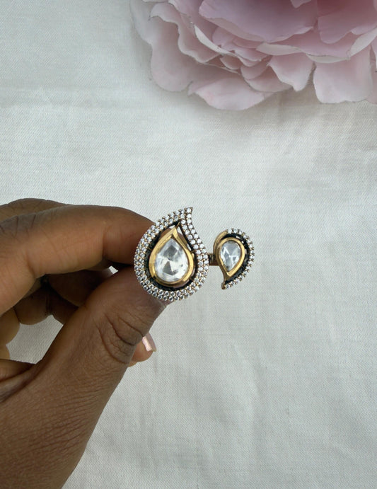 Pearl shape two ring moissanite ring