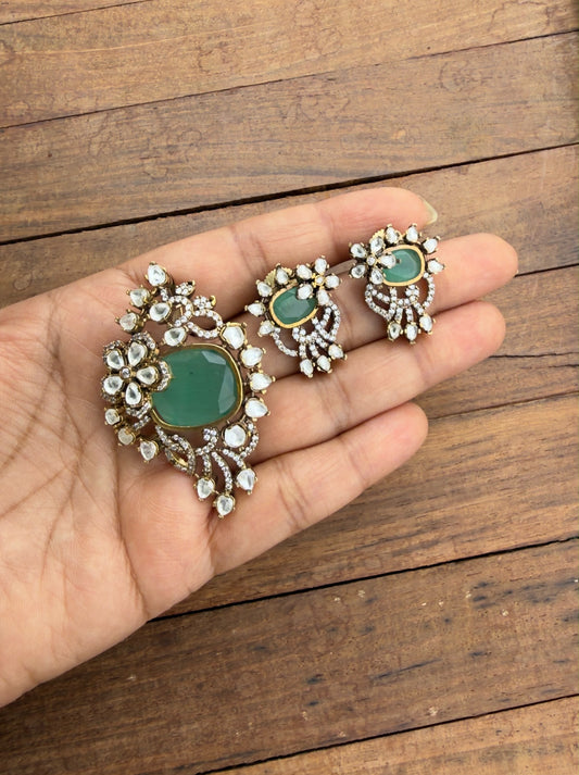 Moissanite doublet stone flower locket combo