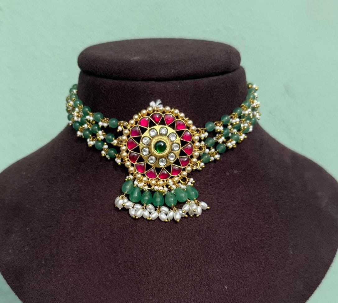 Heavy pearl real kundan monalisa beads choker