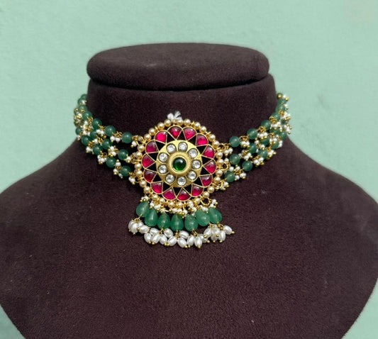 Heavy pearl real kundan monalisa beads choker