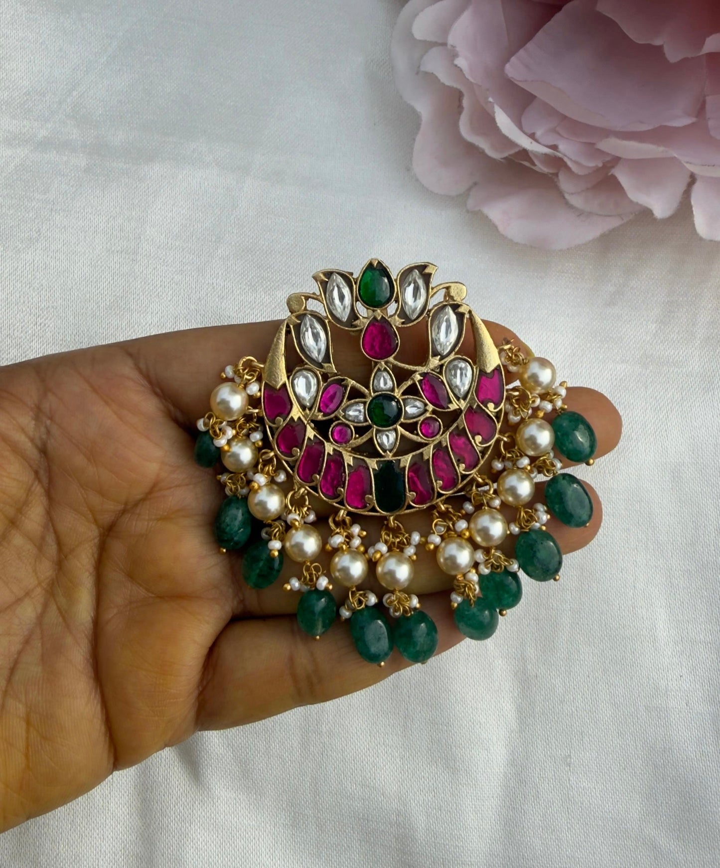 Real kundan locket lotus and flower combo