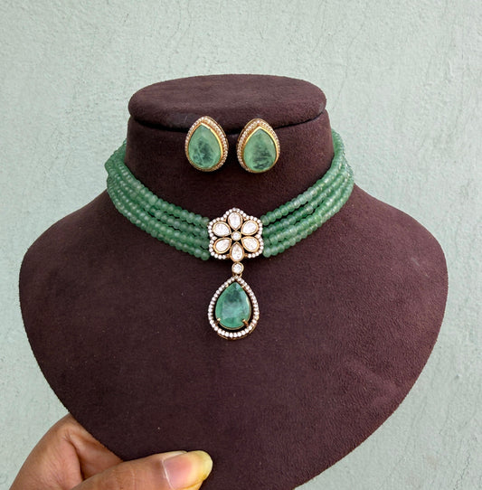 Classy pearl drop moissanite choker with studs