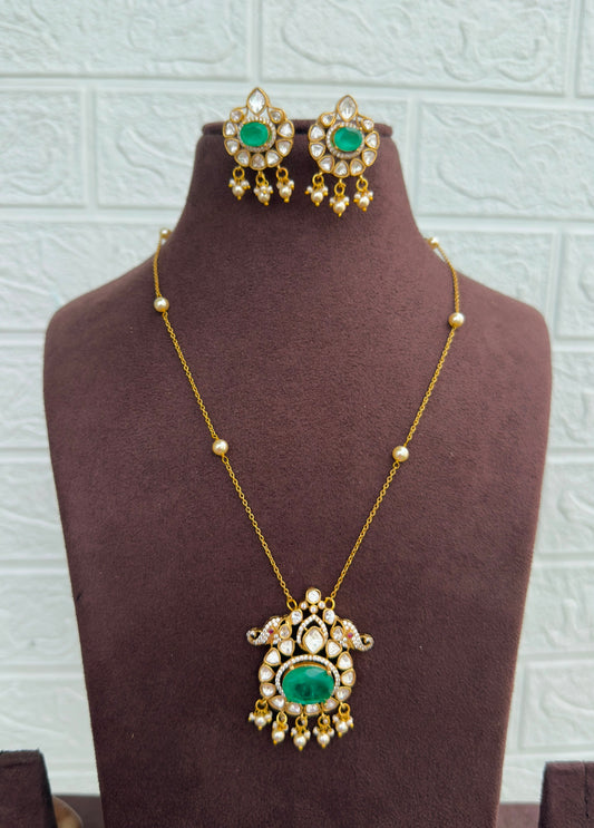 Dual elephant moissanite doublet stone necklace with earrings