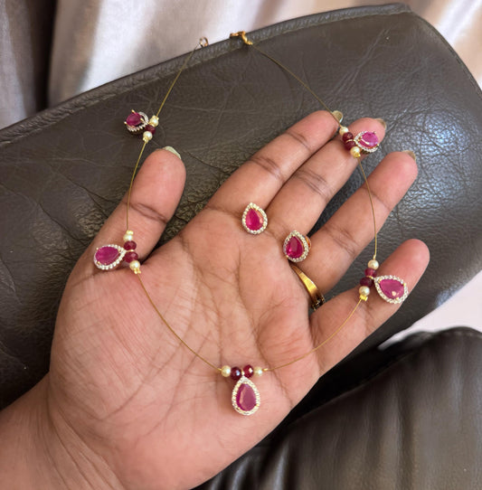 Five pearl drop invisible beads necklace