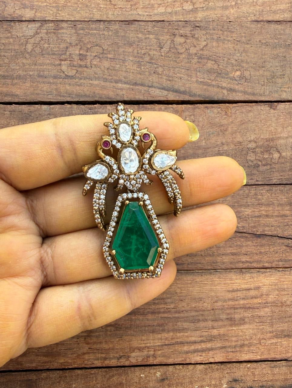 Dual peacock moissanite doublet stone locket