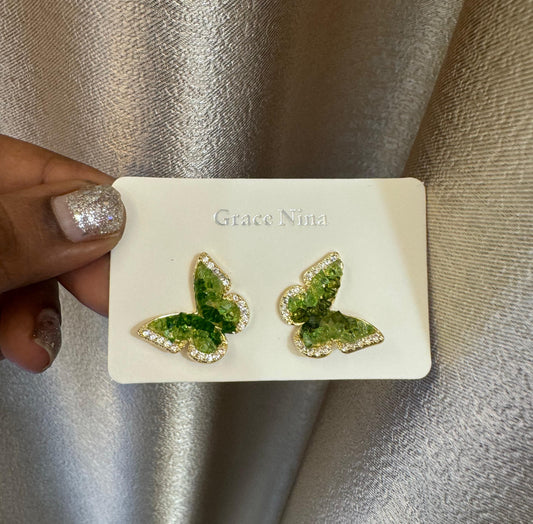 Sterling silver forest green dual shade butterfly studs