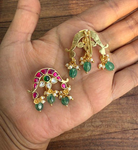 Reverse U petal drop shape real kundan hair accessory