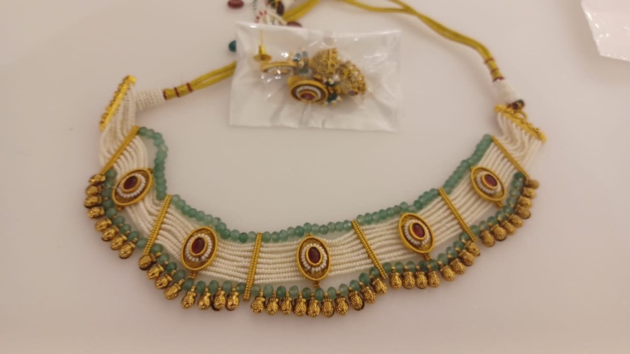 Beads choker heavy look designer with jhumkas - Alluring Accessories