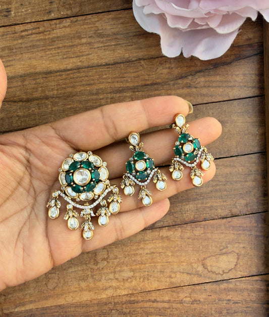 Flower designer polki locket with earrings design2