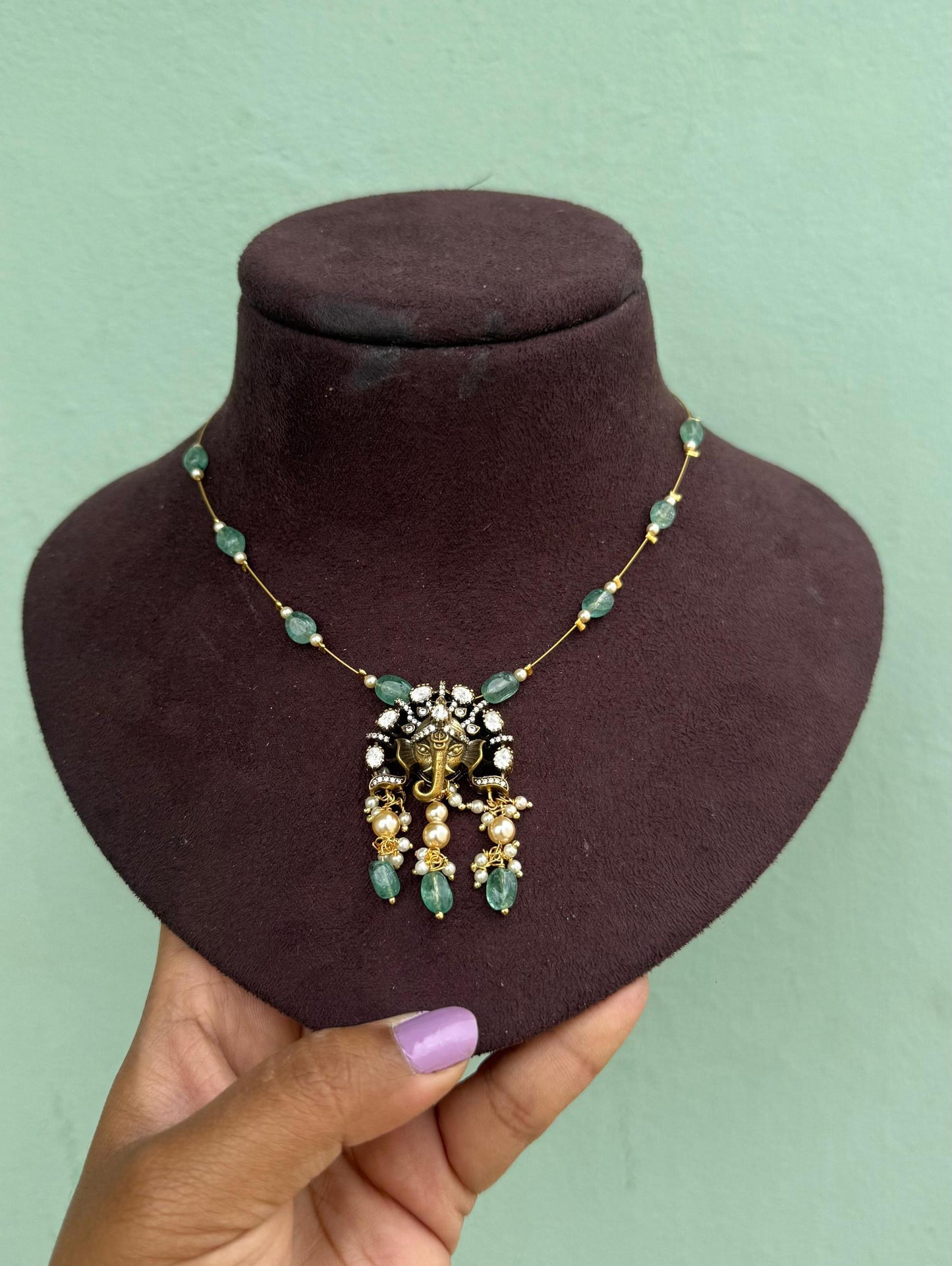 Full of monalisa beads ganesh invisible necklace