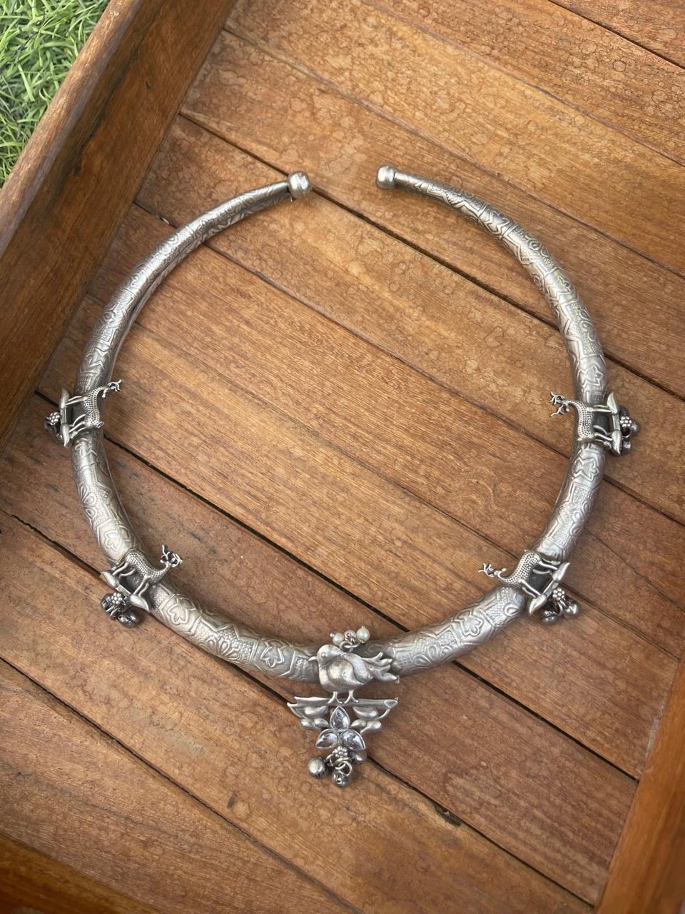 Bird reindeer oxidised hasli choker - Alluring Accessories