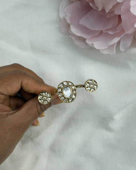 Stylish polki dual adjustable finger ring
