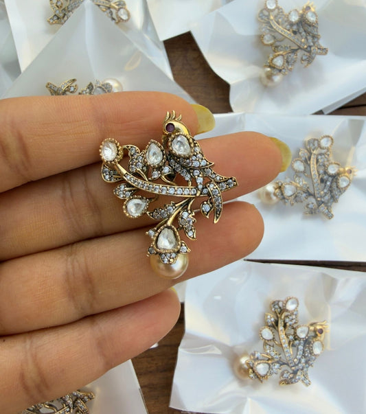 Moissanite pearl bird locket with or without black beads