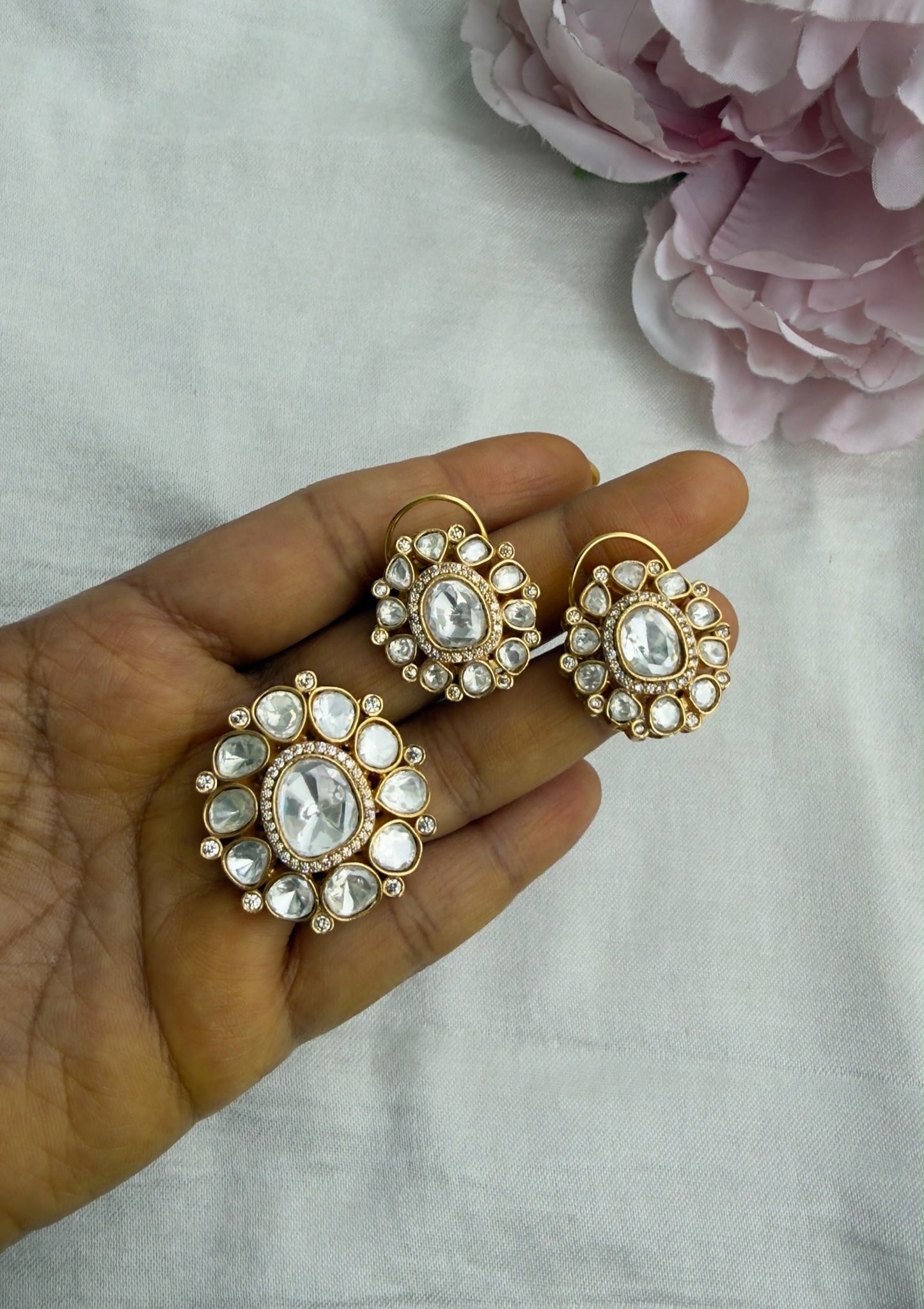 Polki moissanite round white locket combo w/o chain