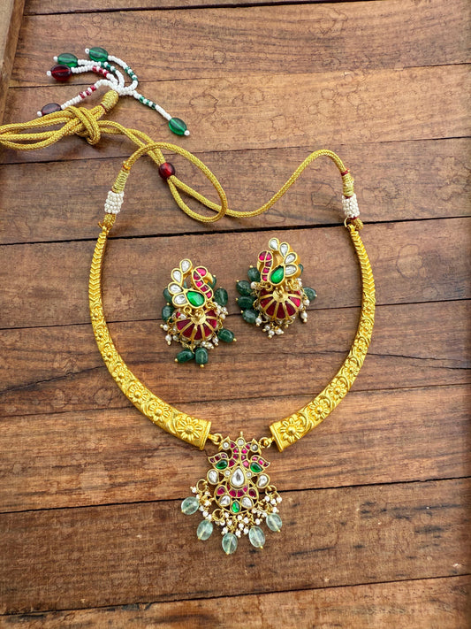 Dual peacock real kundan flower kante With earrings