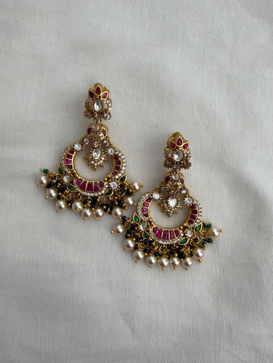 Moissanite real kundan pearl chandbalis 5