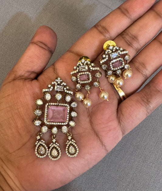Moissanite affordable doublet stone locket combo with earrings