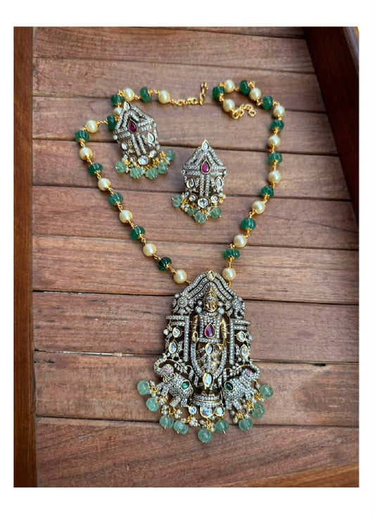 Lord balaji elephant victorian mala necklace with earrings design 2