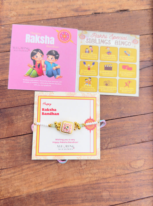 Square pearl kashmiri ghungroo Rakhi(Random colour)