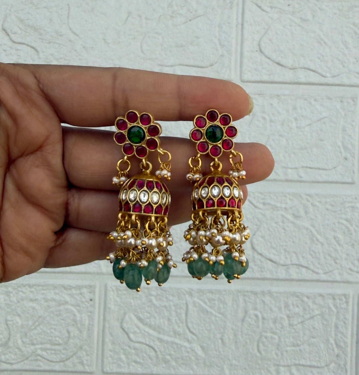 Flower real sleek kundan jhumkas design5