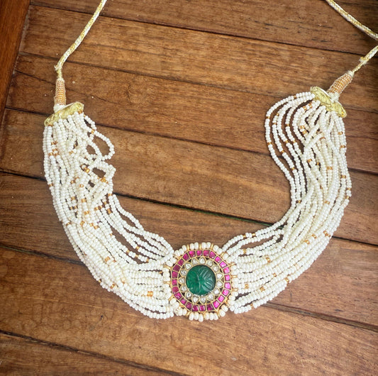 Flower embossed real kundan multi unique choker