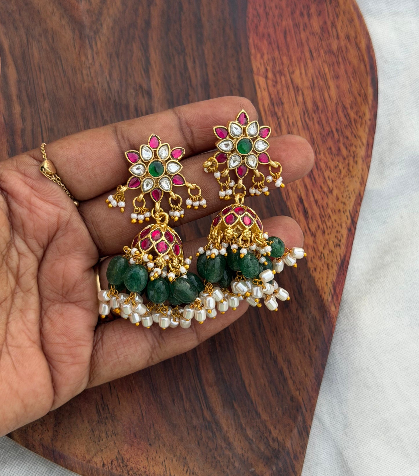 flower real kundan rice pearl jhumkas 5