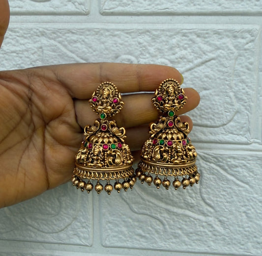 Antique lakshmi full engraved jhumkas 5