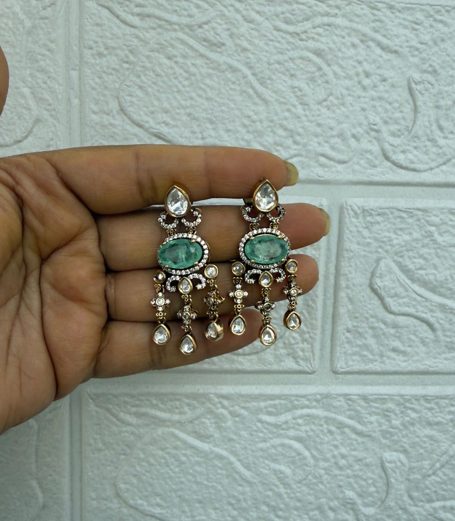 Statement polki oval doublet stone danglers