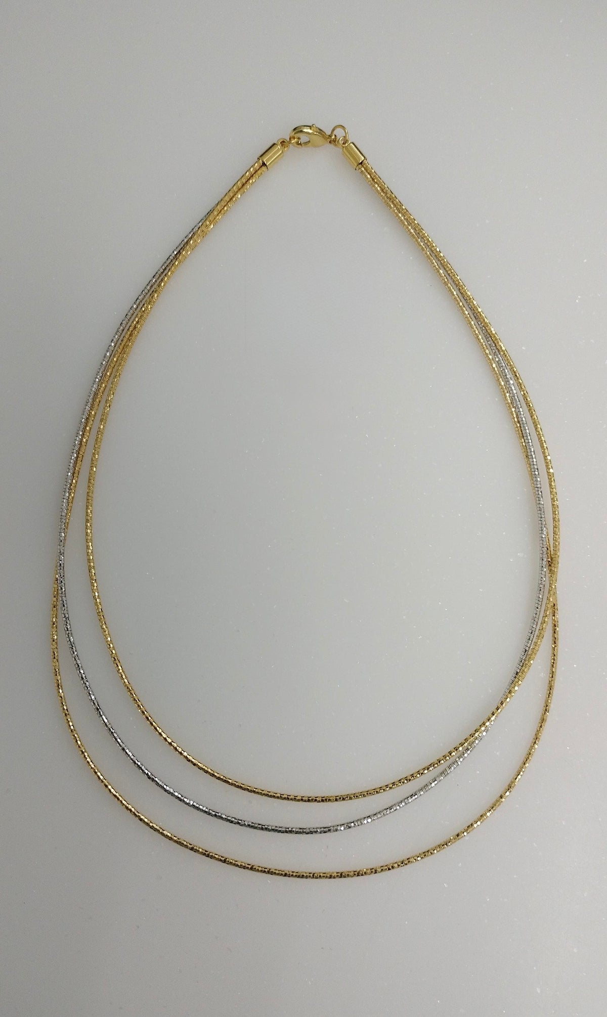 Three line plain gold silver layered italian chain