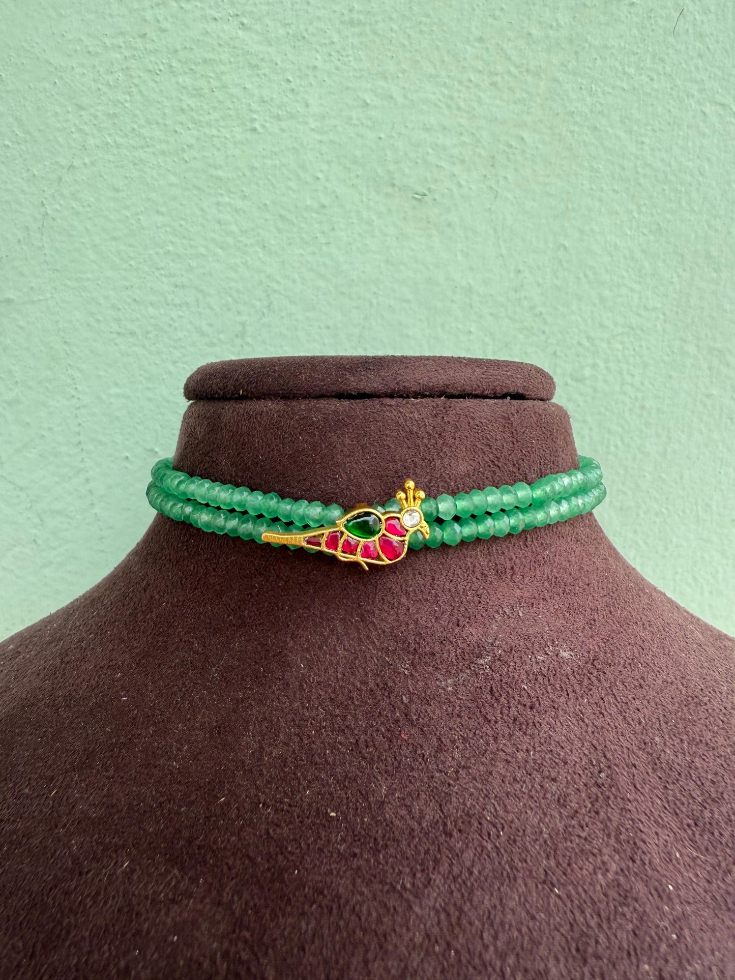 Two layered beaded parrot real kundan choker