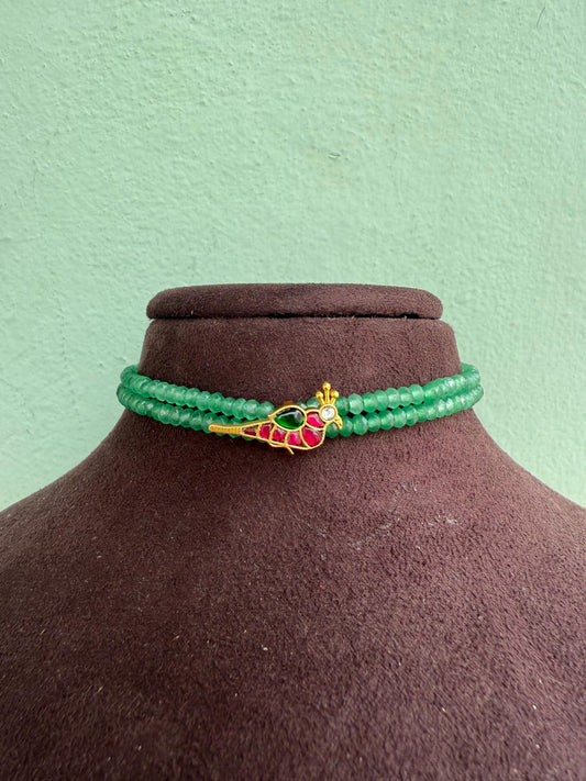 Two layered beaded parrot real kundan choker