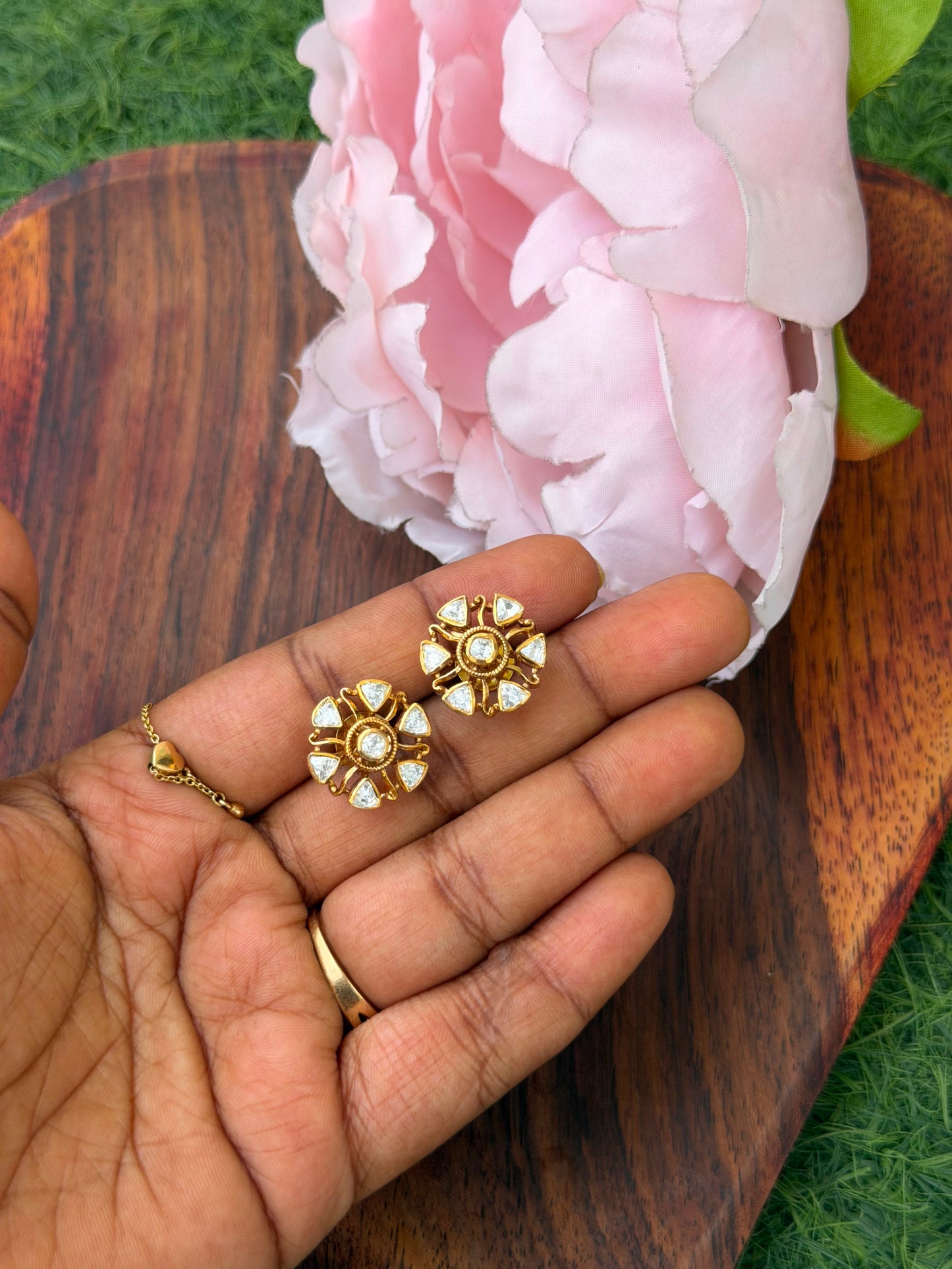 92.5 real silver six petal flower studs