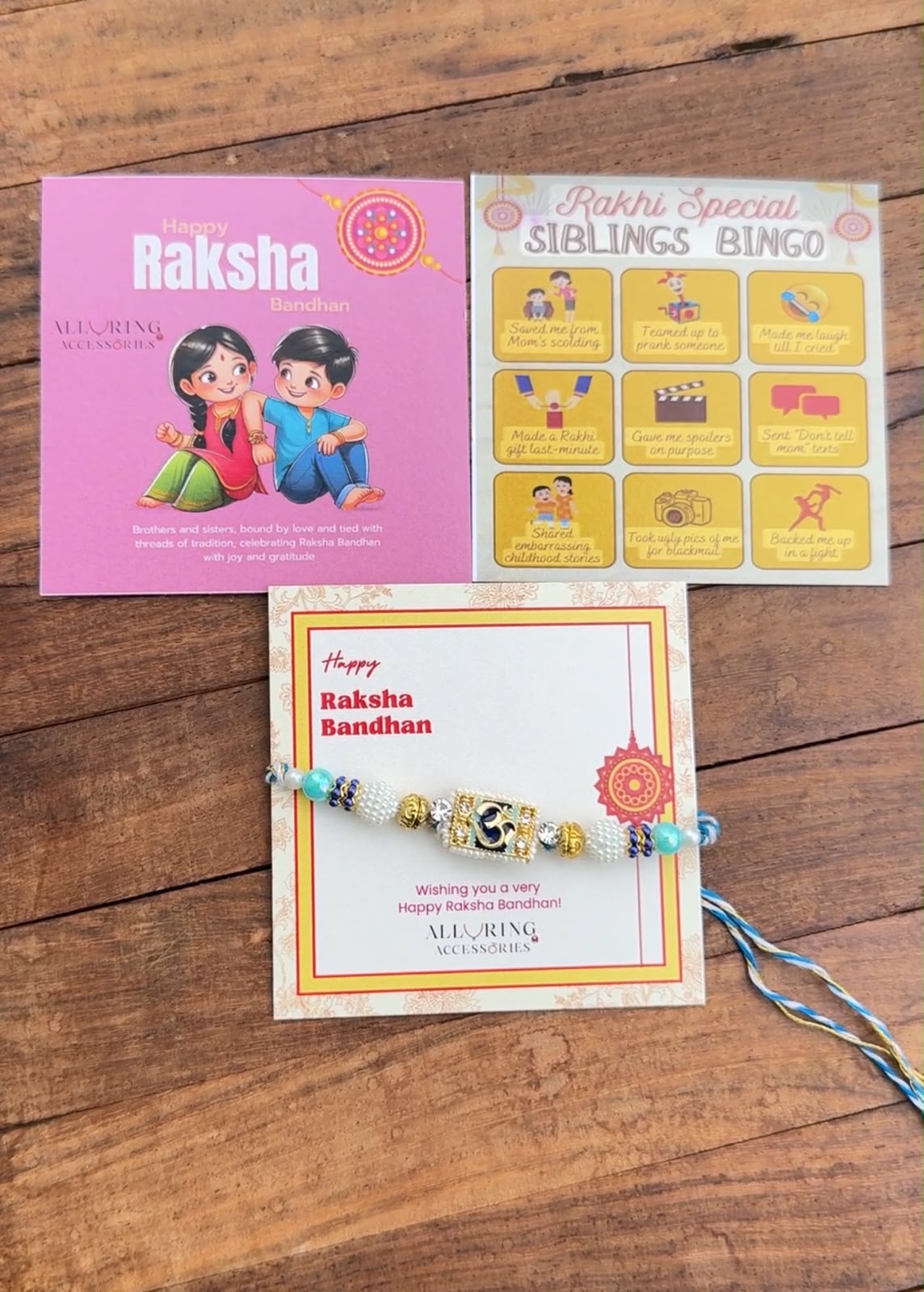 Rectangle Pearl Blue Ohm Rakhi