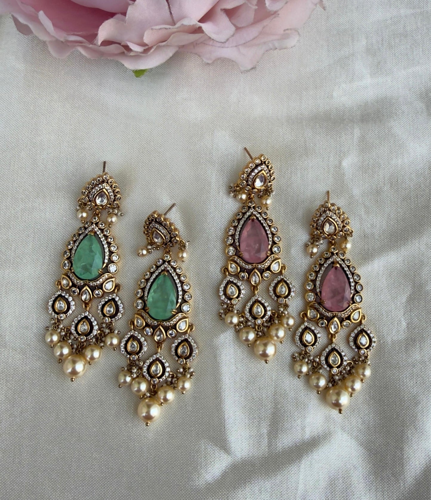 Designer doublet stone pearl drop moissanite luxury earrings