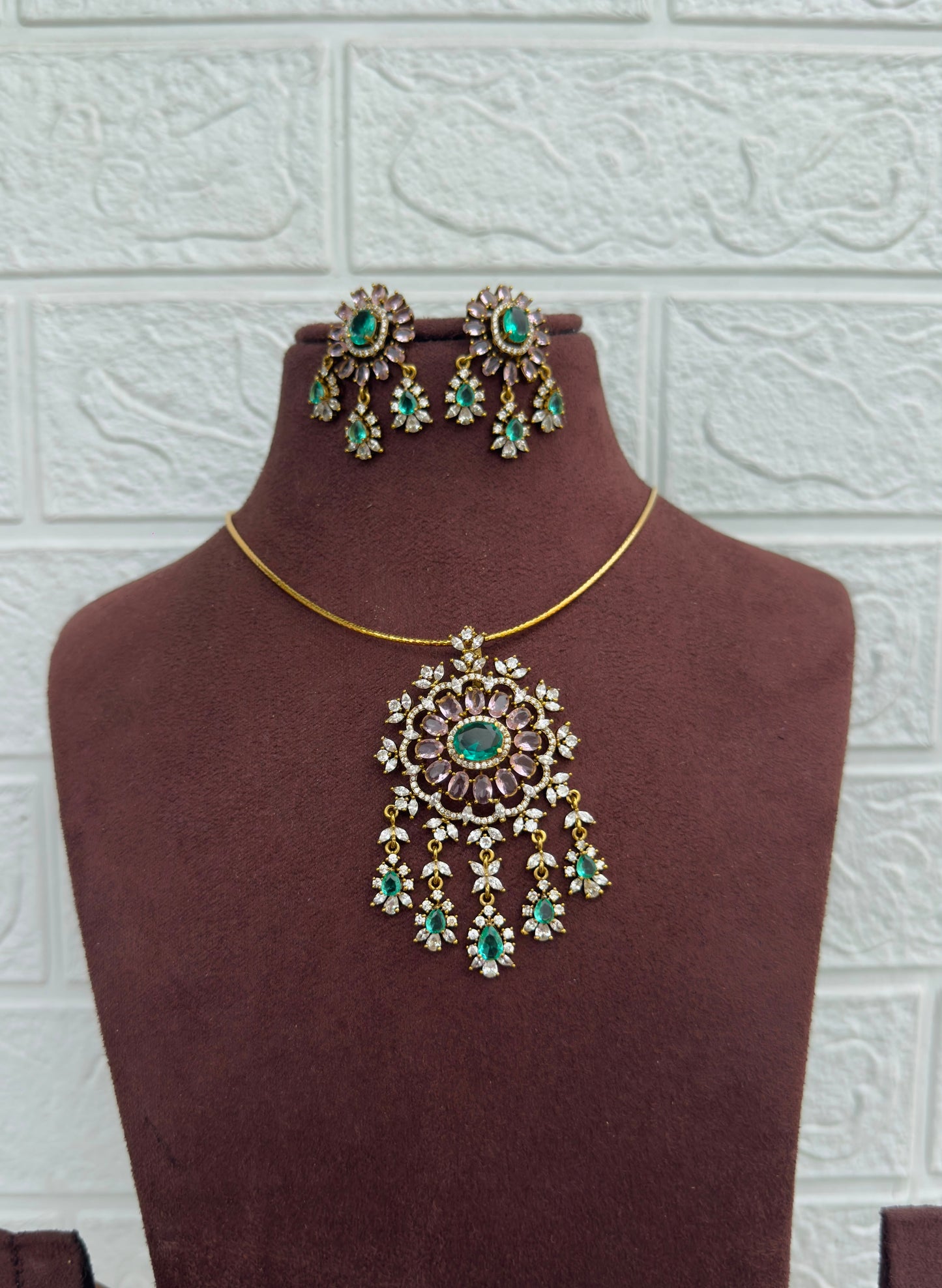 Diamond replica pastel green pink flower locket combo