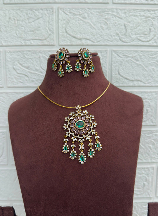 Diamond replica pastel green pink flower locket combo
