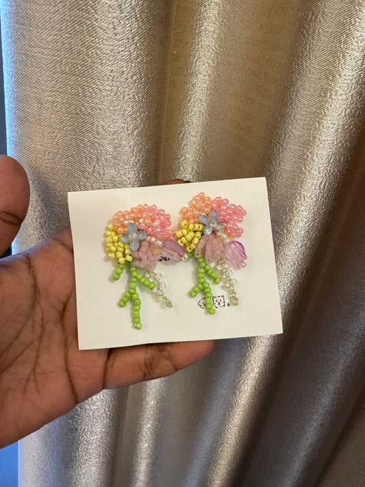 Colourful flower beaded handmade tassel earrings