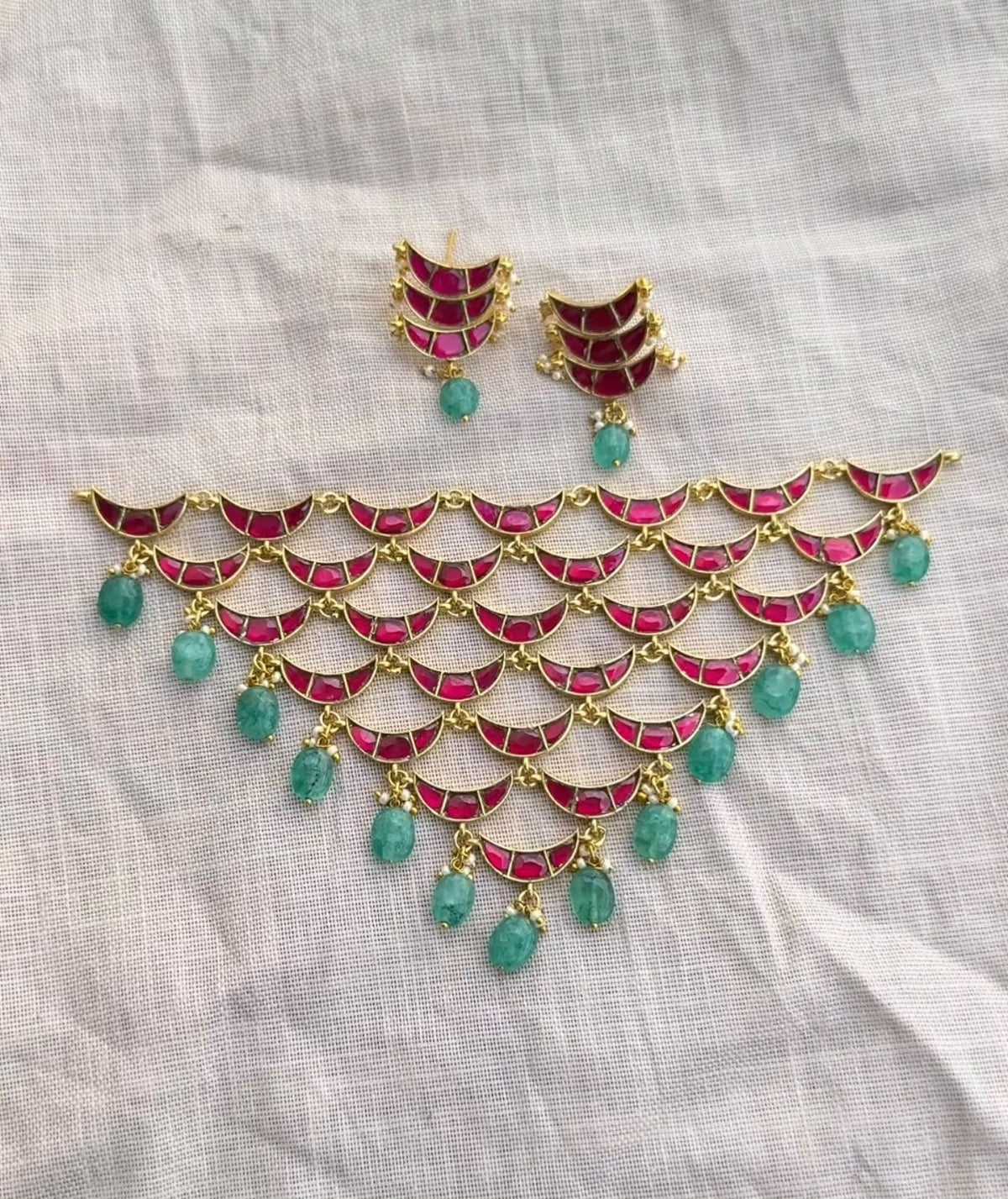 seven layered moon real kundan necklace with studs