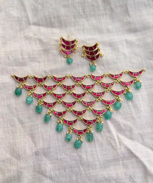 seven layered moon real kundan necklace with studs